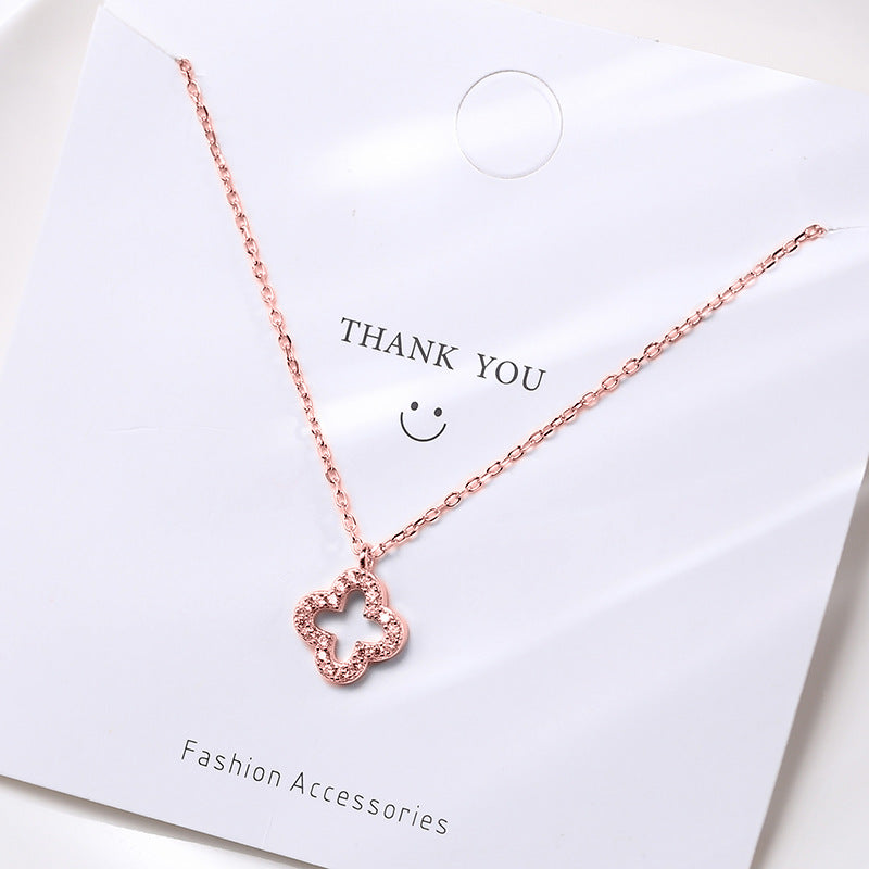 Diamond Four-leaf Clover Sterling Sier Personalized Necklaces