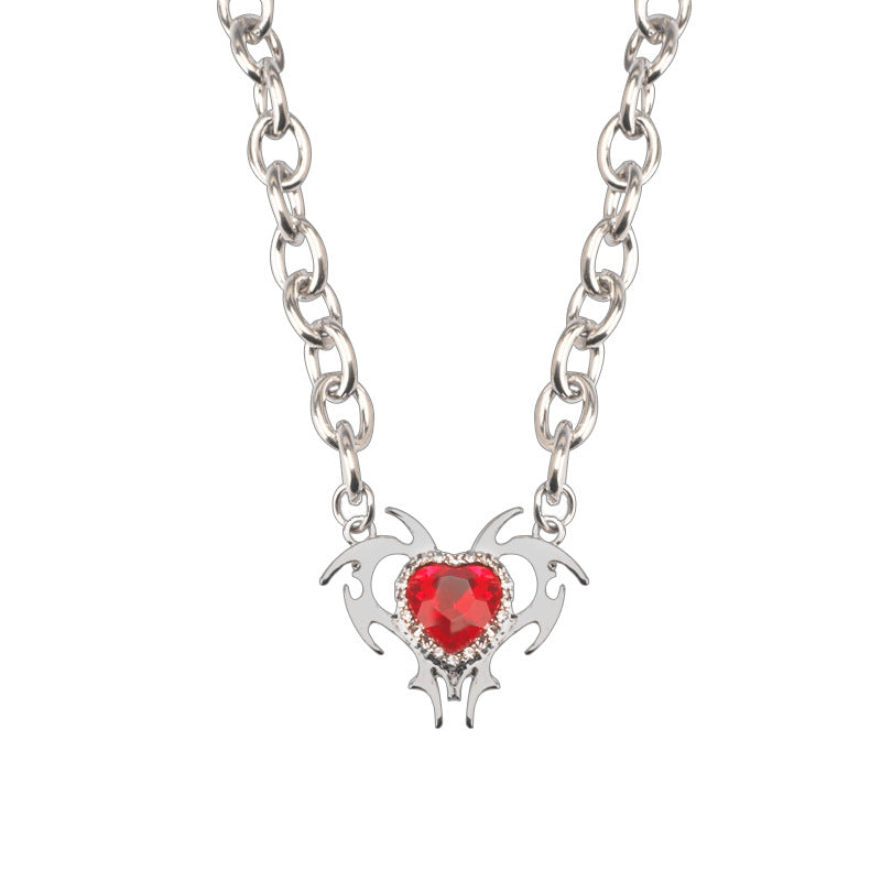 Fashion Ruby Love Heart-shaped Diamond Sweater Necklaces