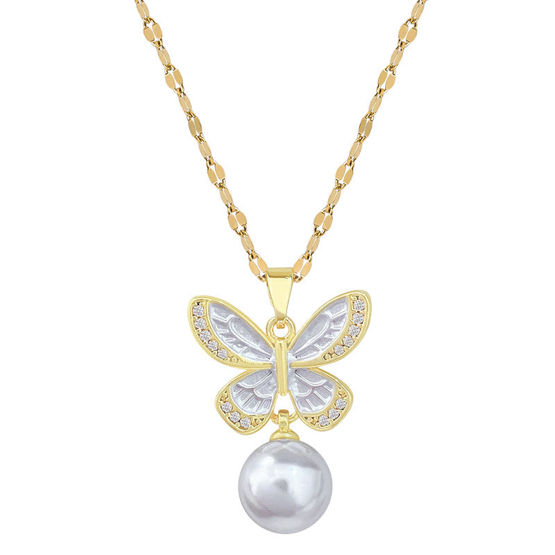 Women's Dripping Butterfly Pearl Light Luxury Temperament Gorgeous Full Jewelry Set