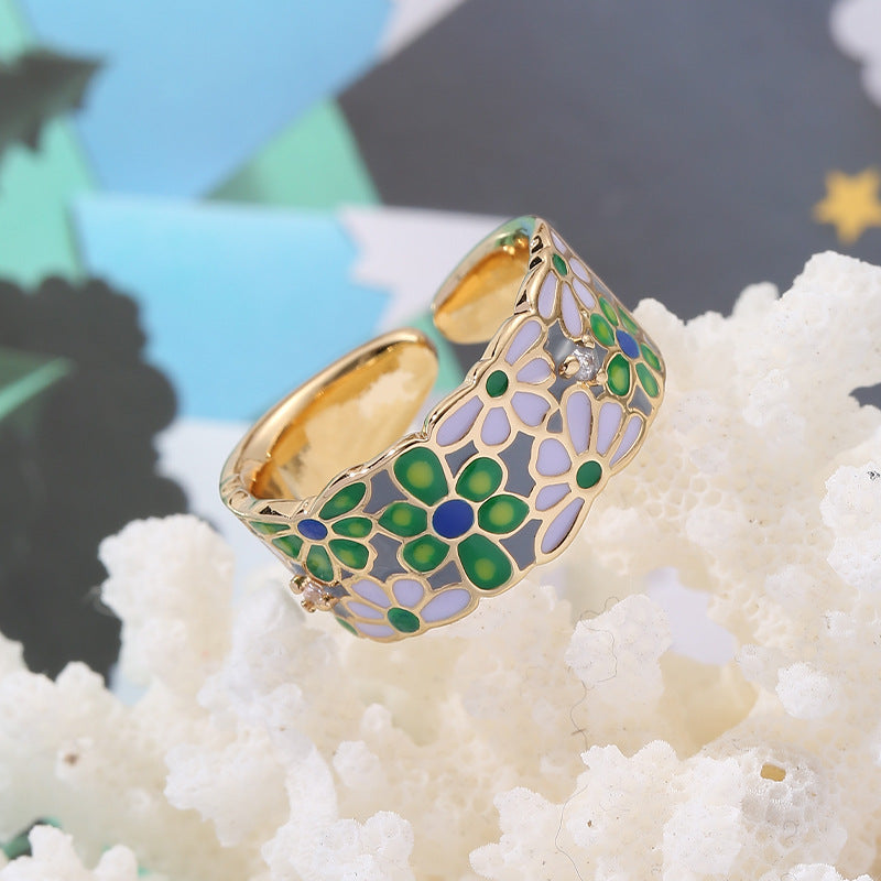 Glaze Flowers Devil's Eye Gold Adjustable Rings