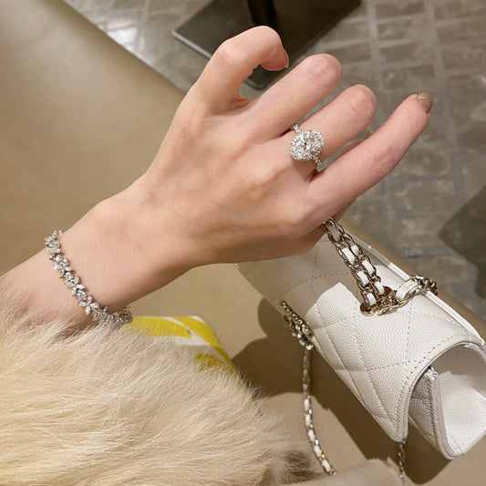 Women's Live Broadcast High Carbon Diamond Sterling Sier Big Oval Rings