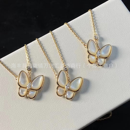 Natural Fritillary Butterfly Light Luxury Simplicity Fairy Full Rhinestone Necklace