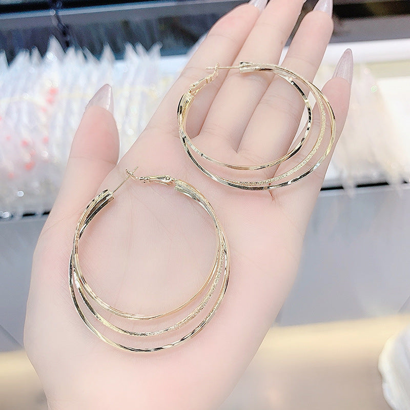 Big Ear Trendy Sier Needle Summer Temperament Goddess Style Earrings