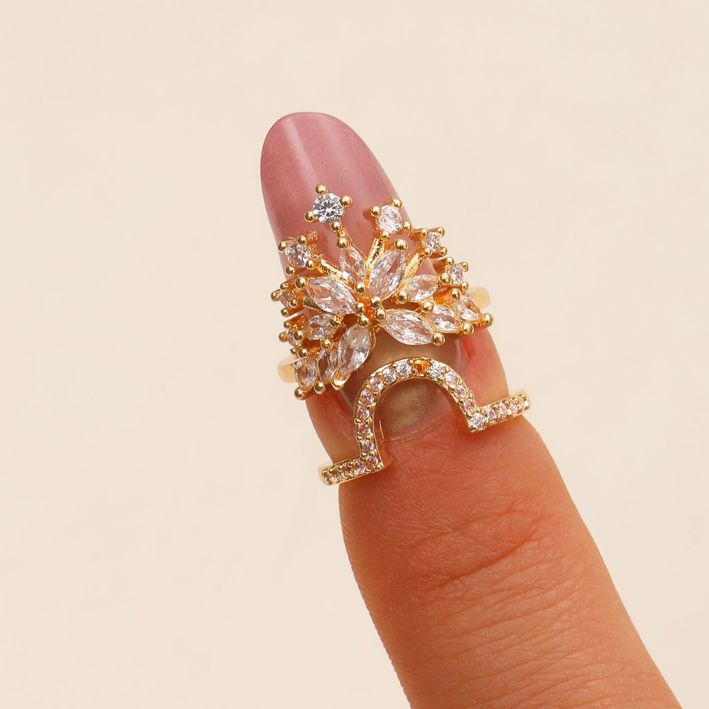 Copper Inlaid Zircon Nail Female Graceful Rings