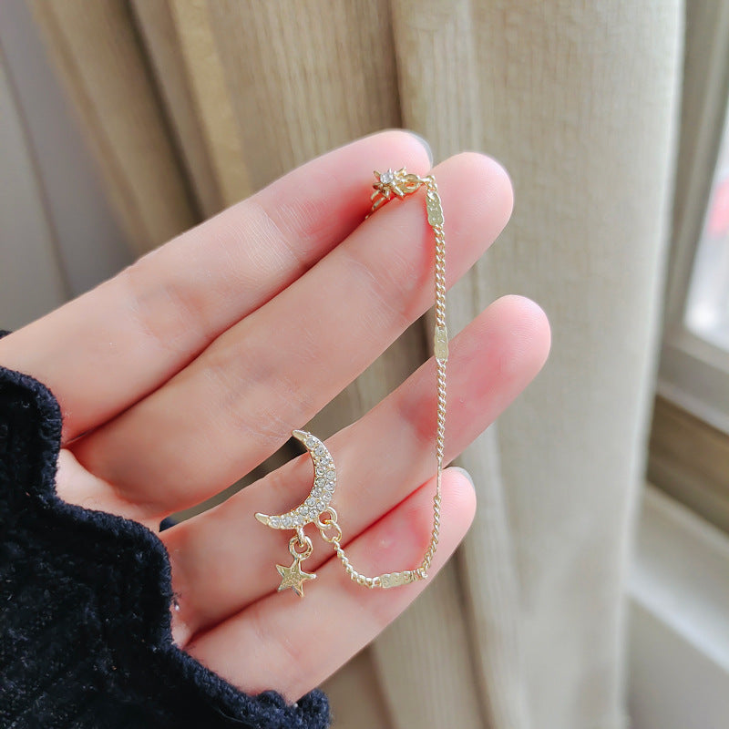 Sier Pin Eardrops Wind Star Moon Zircon Earrings