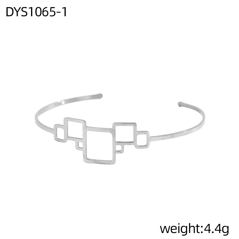 Geometric Hollow Metal Feeling Open-ended Stainless Steel Vacuum Electroplating Design Bracelets
