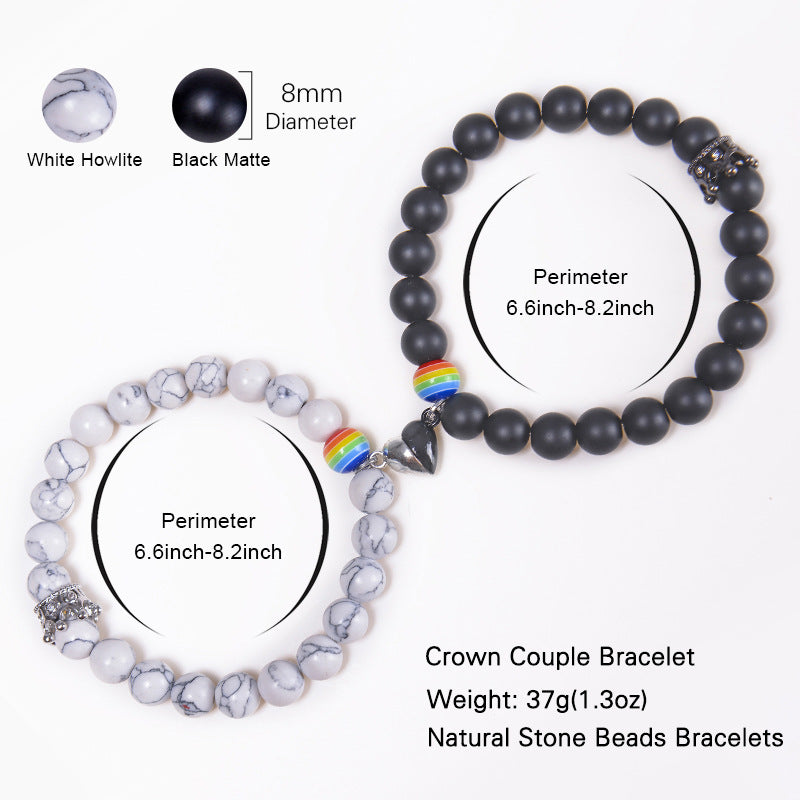 Women's & Men's Stone Magnet Suction Couple Fashion Crown Bracelets