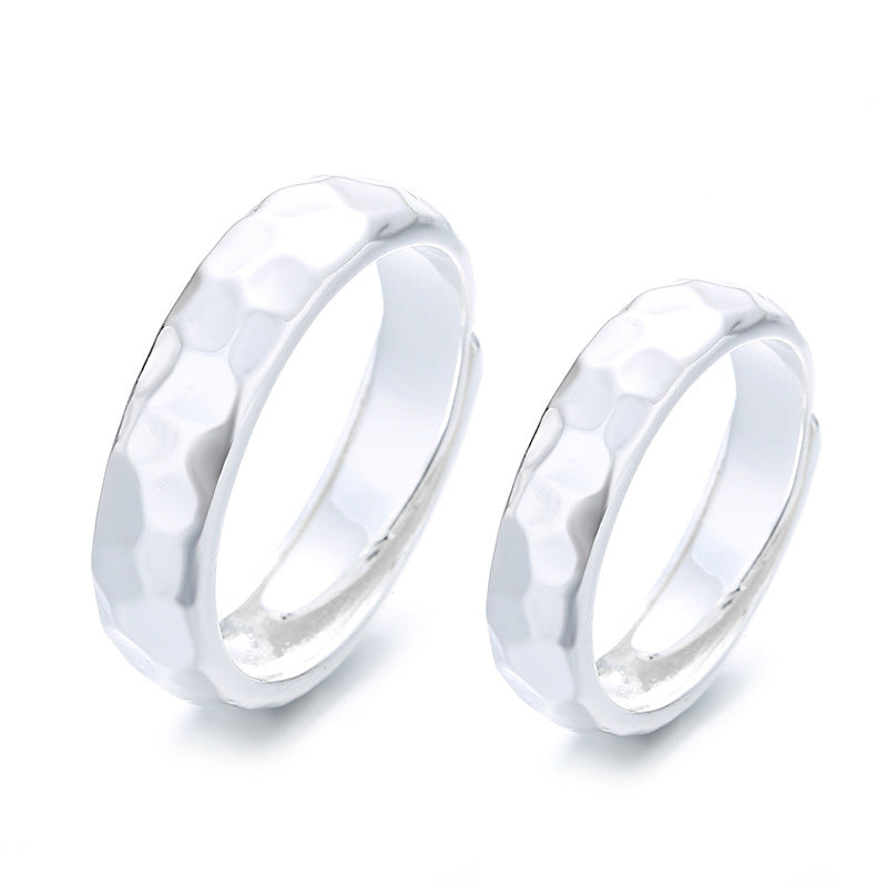 Women's & Men's Hammer Pattern Argent Pur Couple One Rings