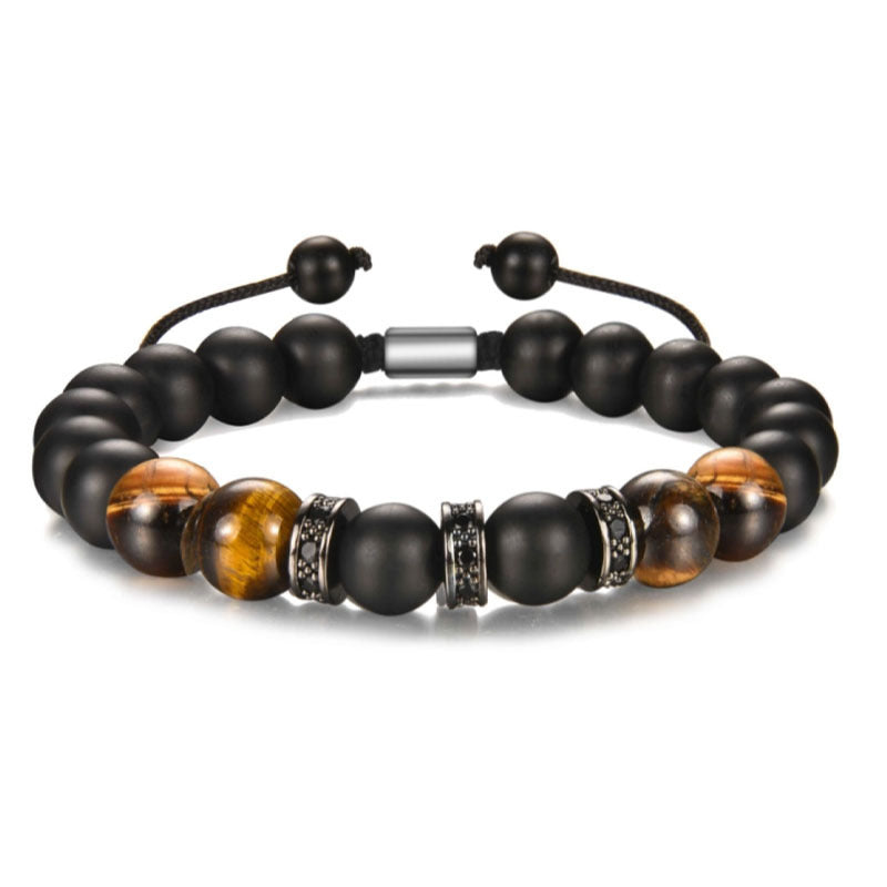 Men's Black Silk Frosted Woven Football Fashion Tigereye Bracelets