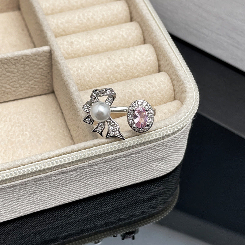 Diamond Bowknot Open Female Full Texture Rings