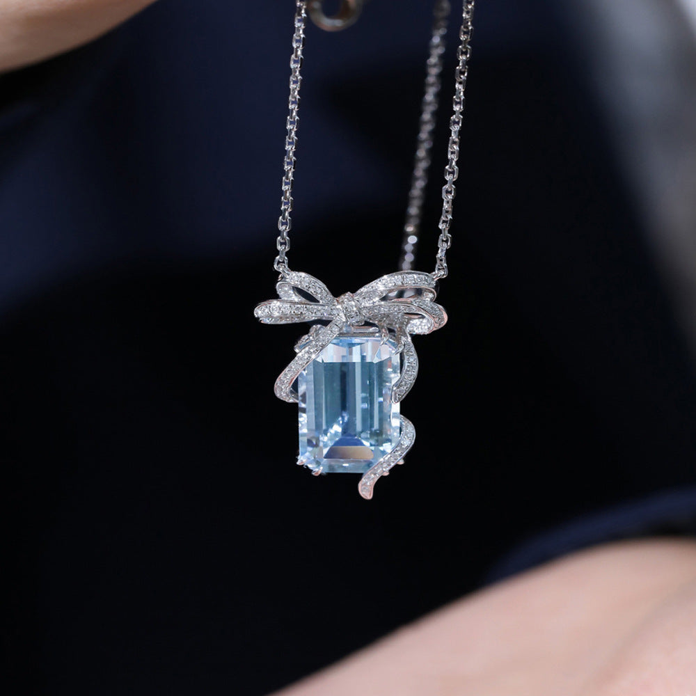 Women's Sier Aquamarine For Light Luxury Minority Design Blue Necklaces