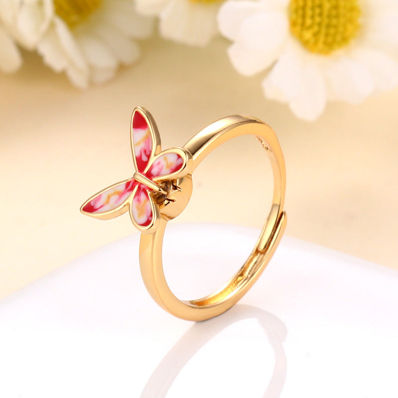 Women's Fashion Sweet Butterfly Spinning Simple Decompression Rings