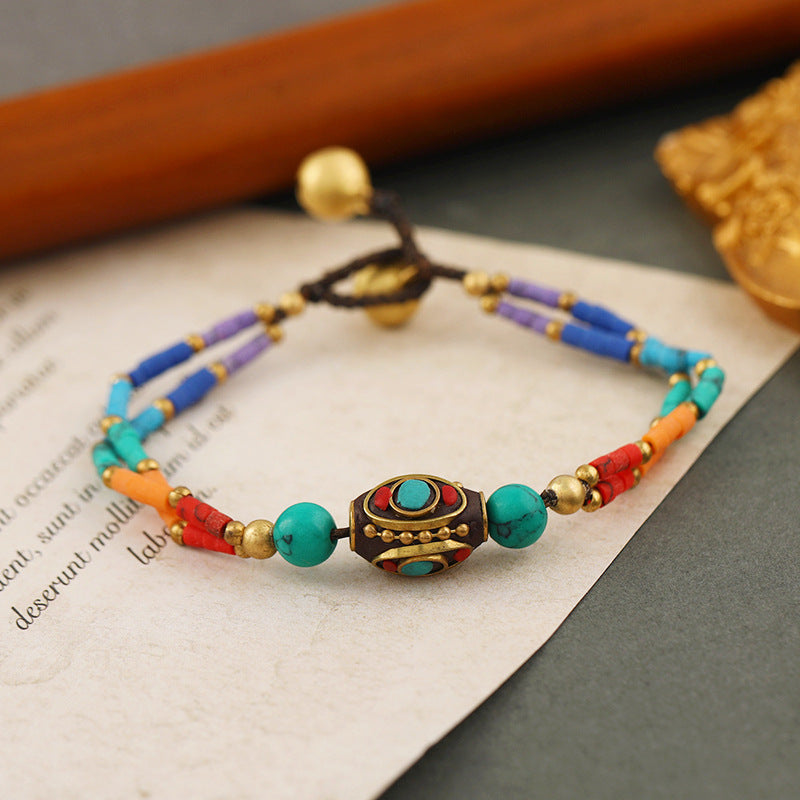 Women's Nepal Woven Ethnic Style Retro Unique Bell Bracelets