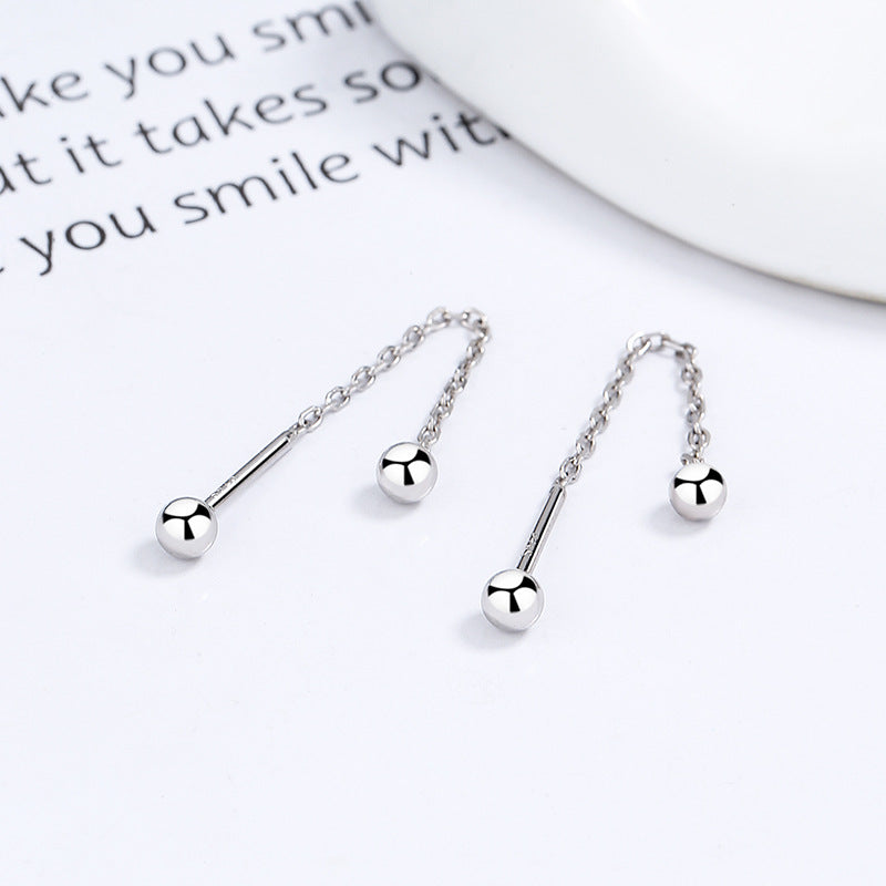 Women's Sterling Sier Threaded Beads Hanging Fashionable Earrings