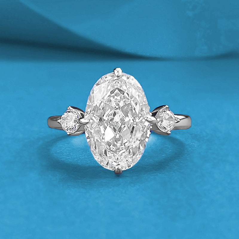 Sier Plated Mosaic Oval Ice Flower Rings