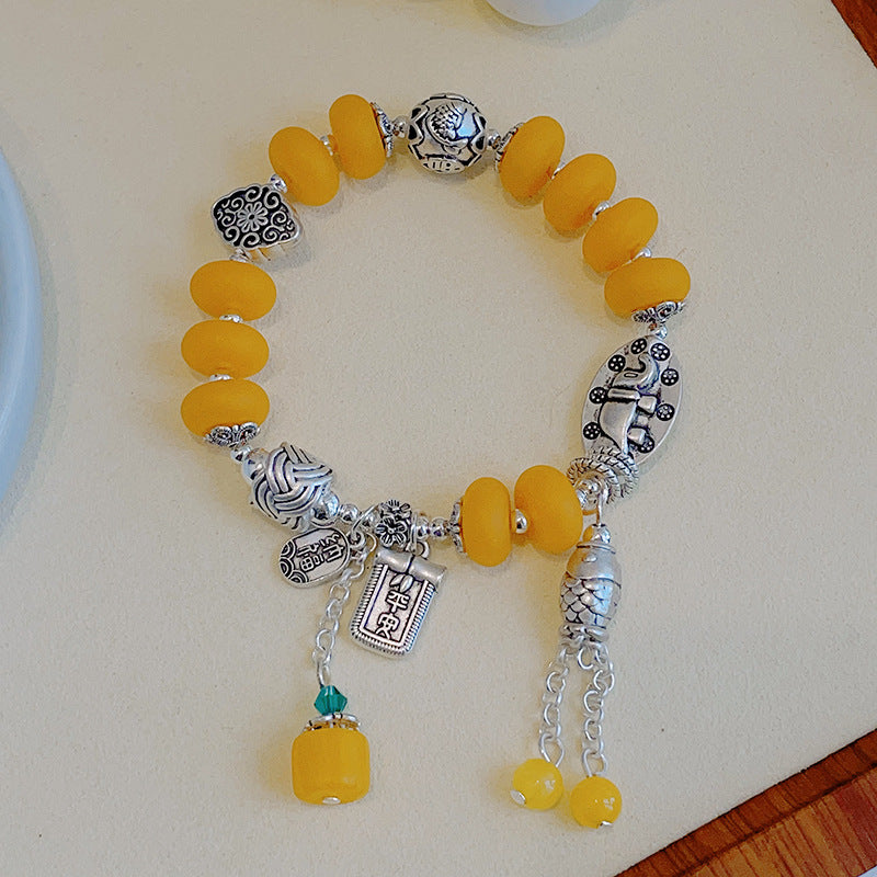 Women's & Men's Retro Ethnic Style Agate Ox Bone Rosary Bracelet