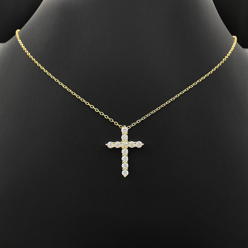 Sterling Sier Cross Clavicle Female Moissanite Necklaces