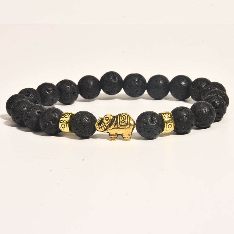 Women's & Men's Tigereye Black Lava Volcanic Rock Elephant Bracelets