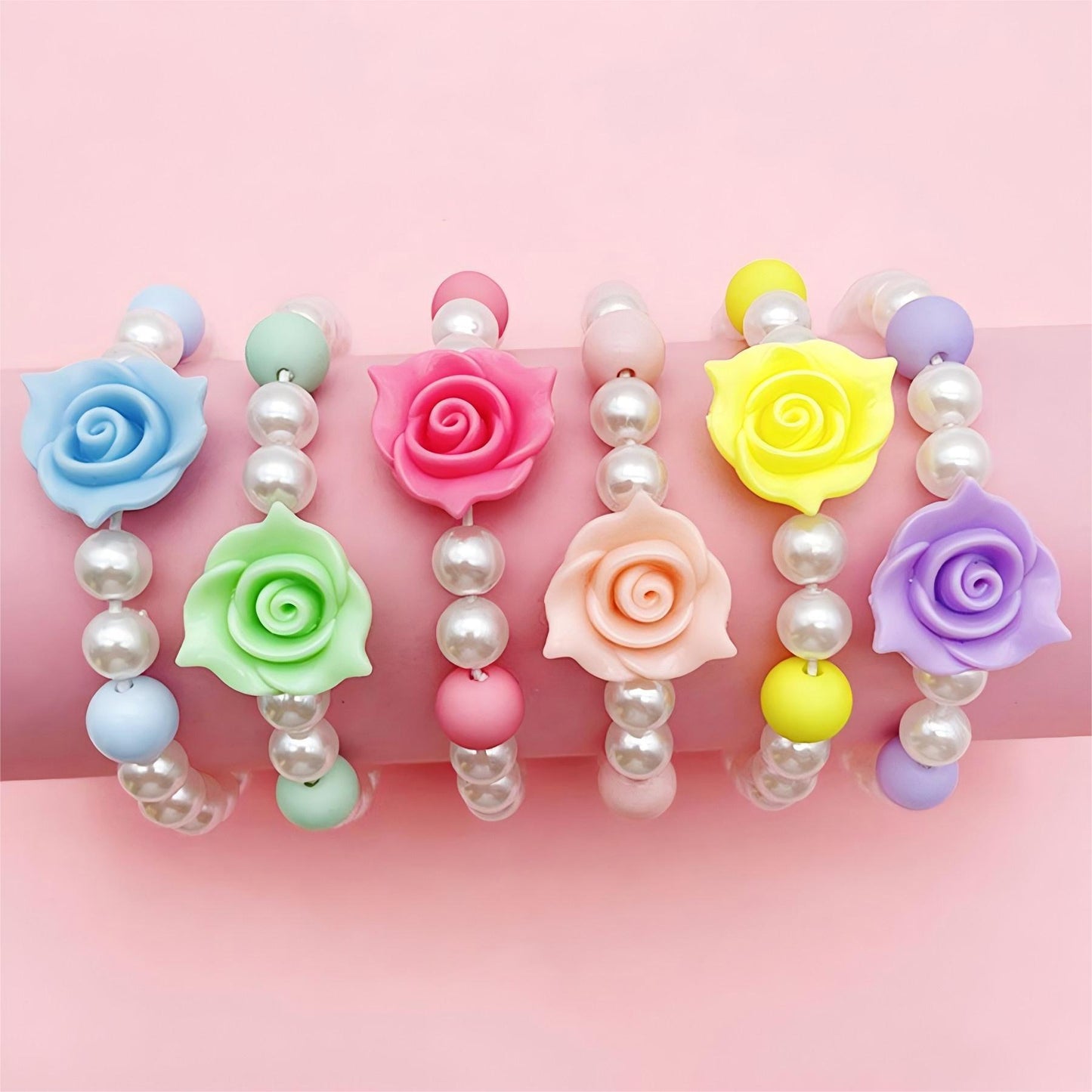 Children's Acrylic Petal Macaron Color Cute Pearl Bracelets