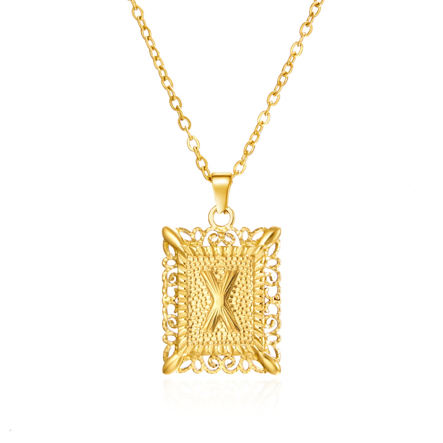 Stainless Steel Letter Hollow Square Titanium Necklaces