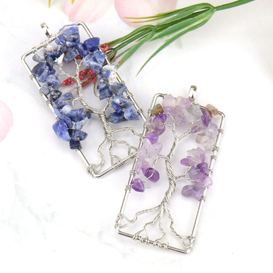 Natural Amethyst Gravel Rectangular Winding Lucky Necklaces