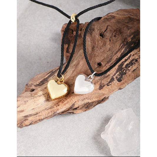Women's Love Heart Black Rope Adjustable Sterling Necklaces