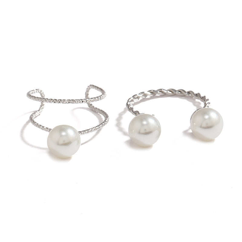 Simple Retro Imitation Pearl Open Set Rings