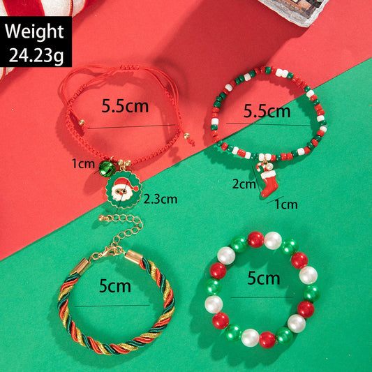 Bell Santa Claus Deer Snowman Red Rope Bracelets