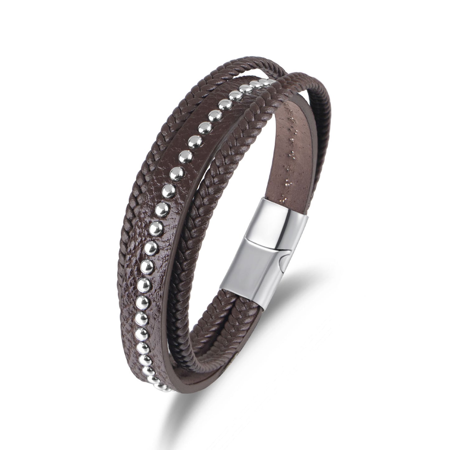 Men's Woven Leather Unique Punk Style Rivet Bracelet