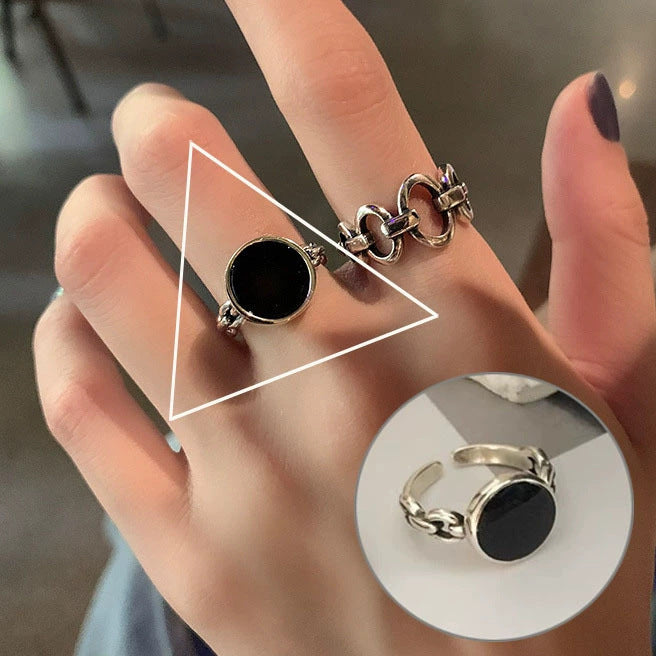 Women's Black Geometric Fashionable Elegant Roman Digital Rings