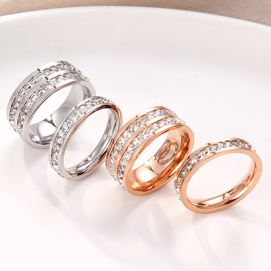 Women's & Men's Titanium Steel Full Diamond Couple Single Rings