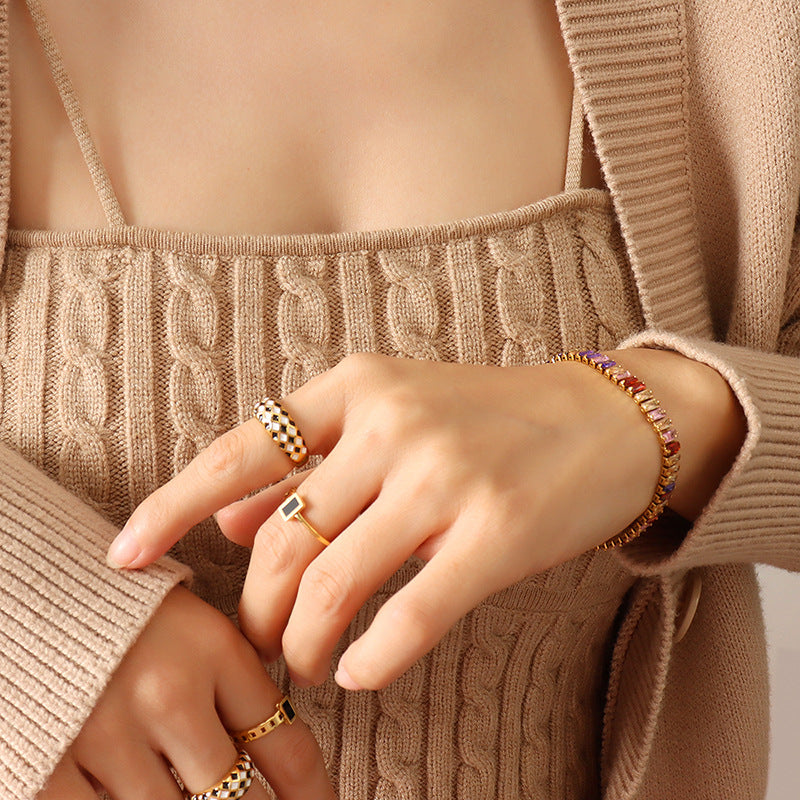 Exaggerated Color Zircon Clavicle Titanium Steel Bracelets