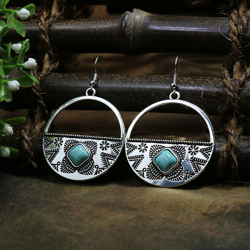 Women's Vintage Acrylic Turquoise Suit Minority Ancient Alloy Earrings