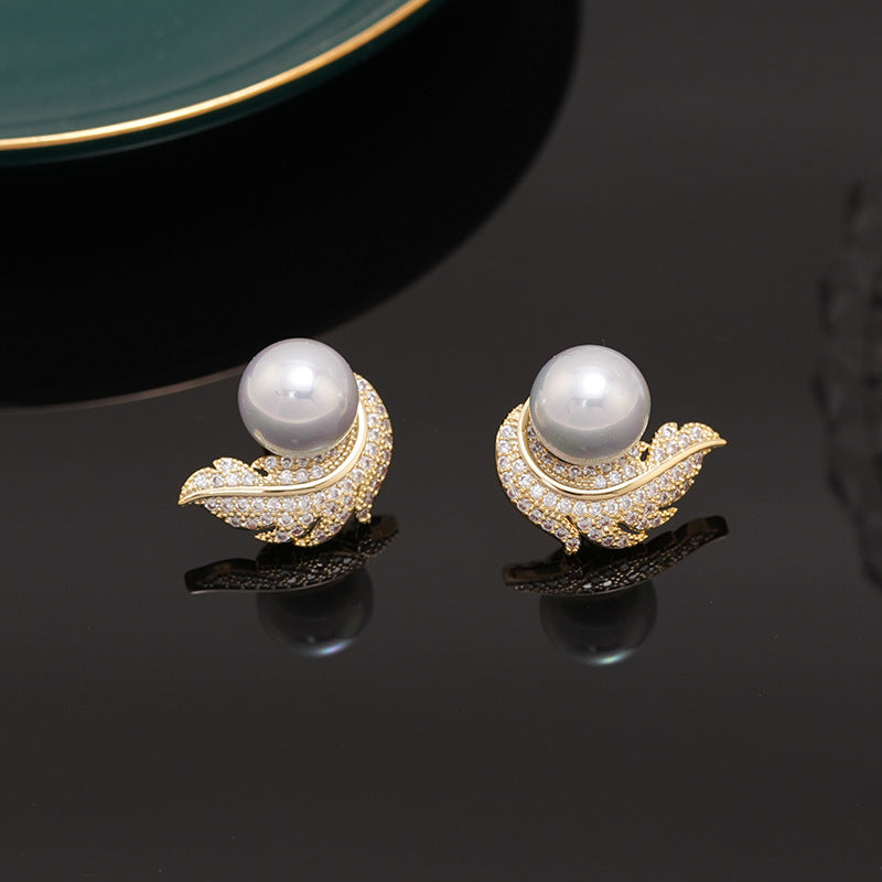 Women's Zircon Feather Pearl Light Luxury High Rings