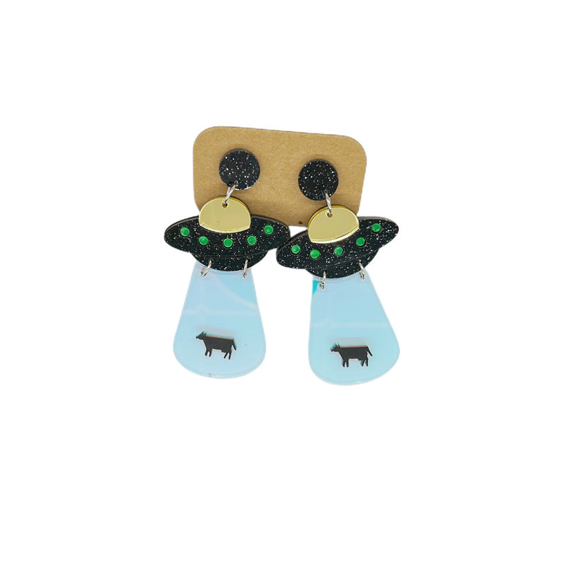 Kitten Rainbow Star Moon Alien Head Earrings