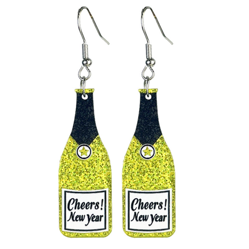 Celebration Year's Day Cross Fireworks Champagne Earrings