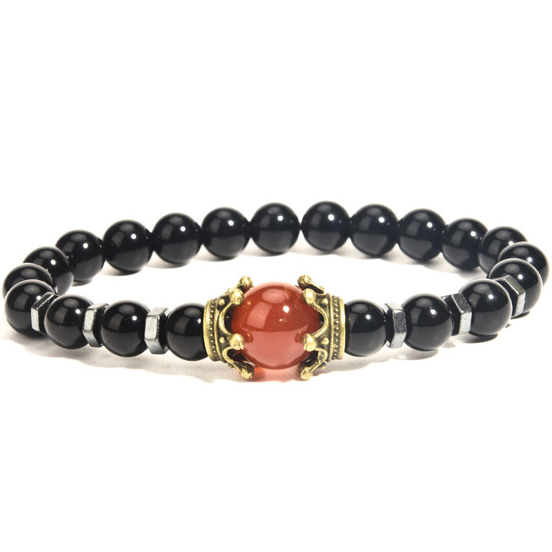 Men's Fashion Luxury Alloy Crown Tigereye Beads Bracelets