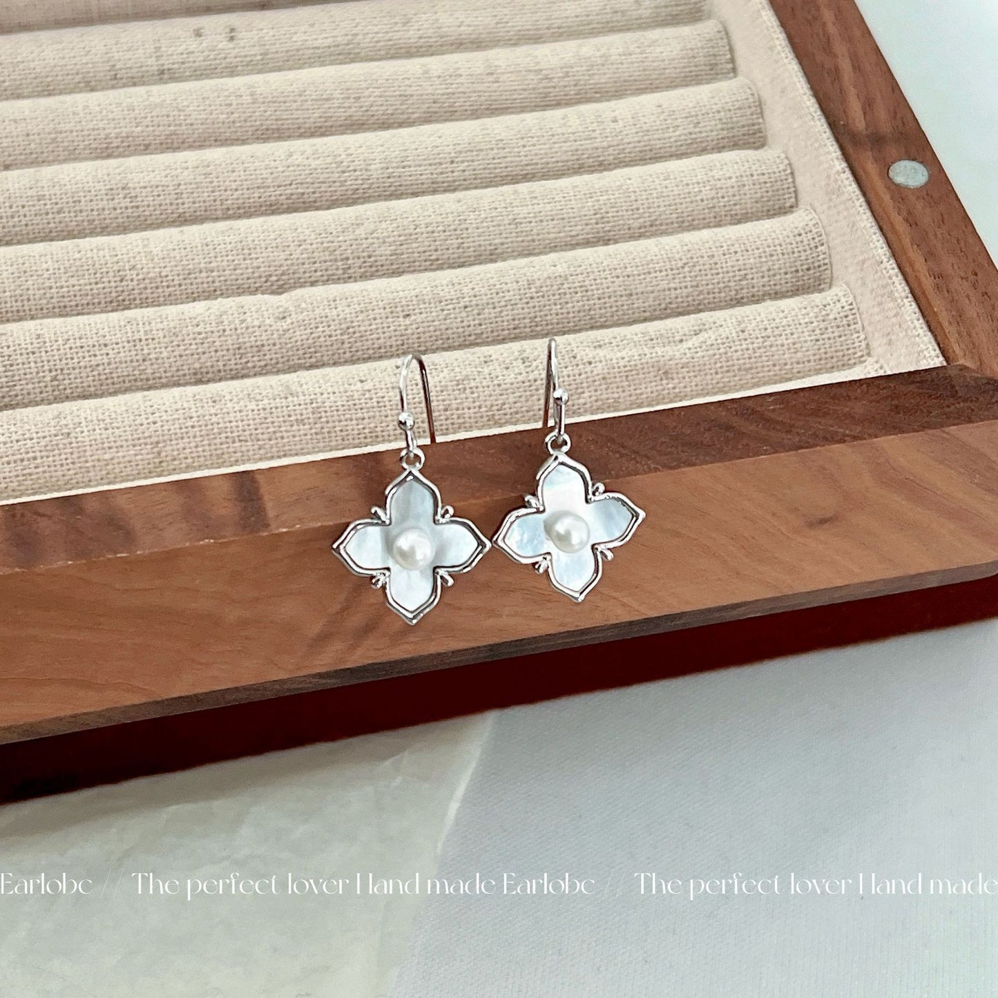 French Entry Lux Flower Shell Freshwater Pearl Ear Earrings