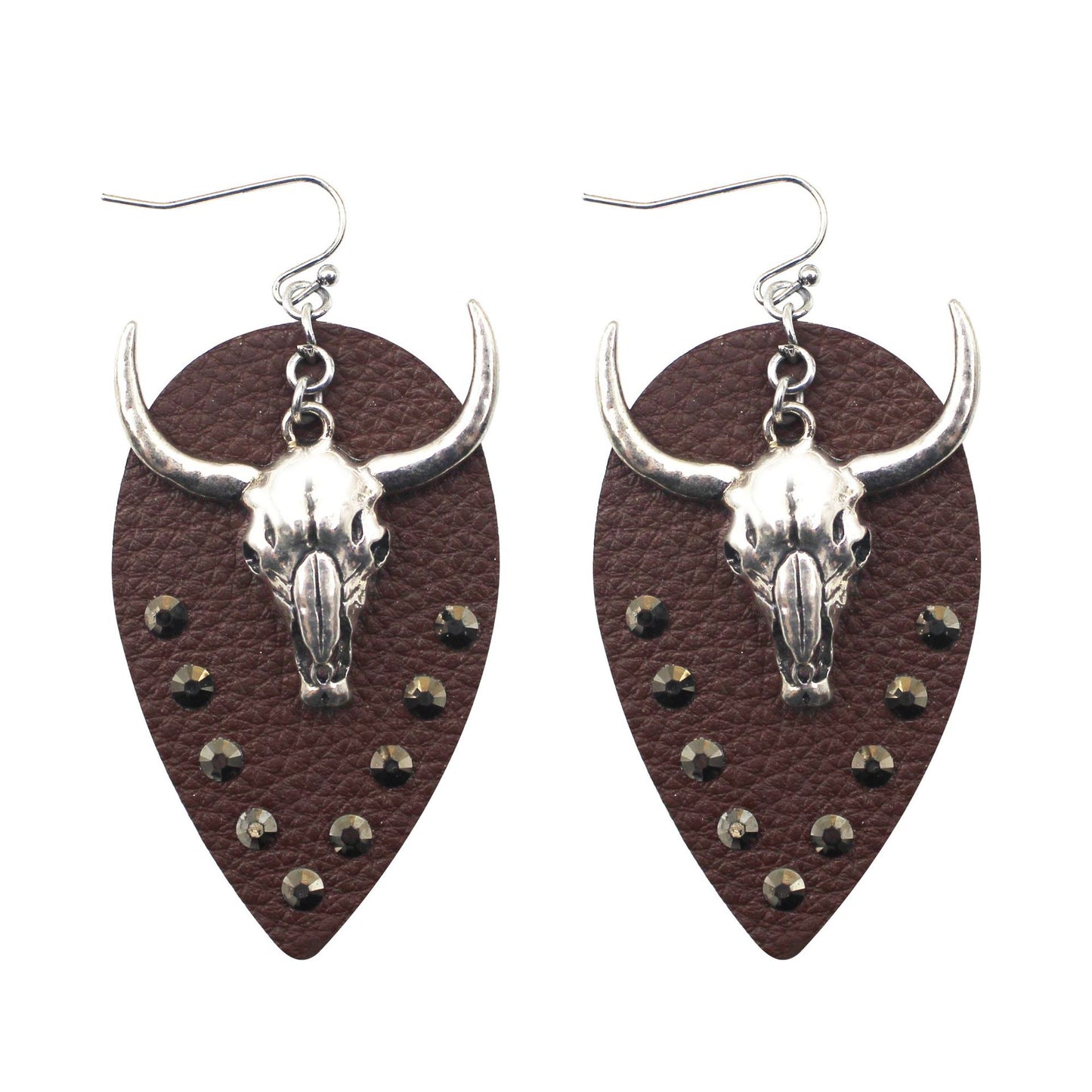 Cow Head Leather Spot Drill Rhinestone Vintage Ethnic Earrings