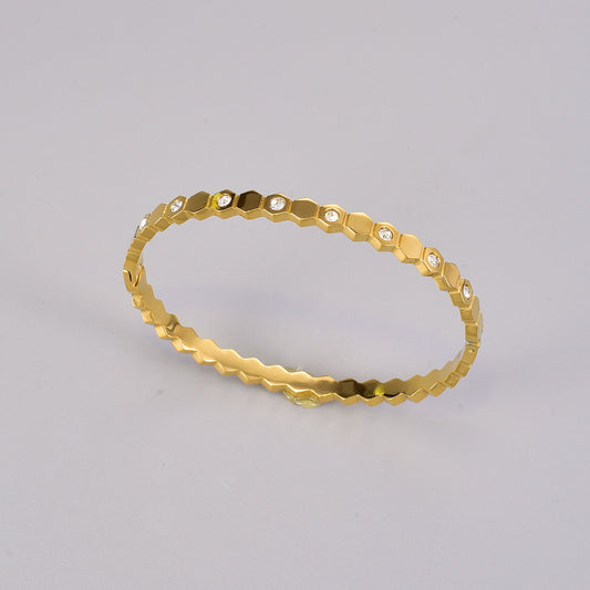 Unique Exquisite Geometric Hexagonal Honeycomb Glossy Diamond Titanium Steel Bracelet
