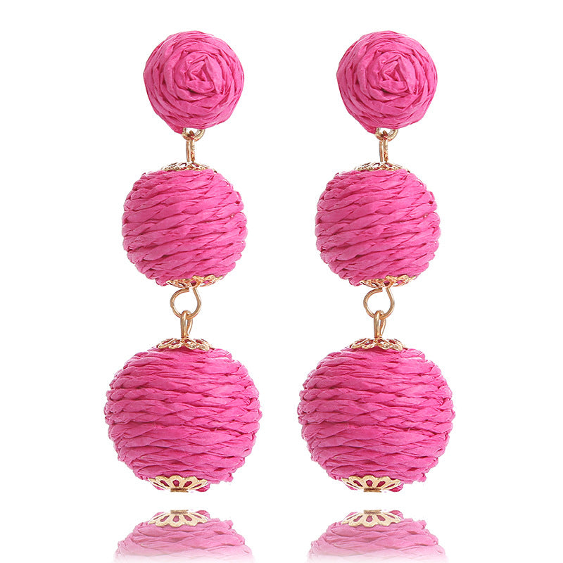 Handmade Raffia Vine Bal Summer Beach Long Vacation Earrings