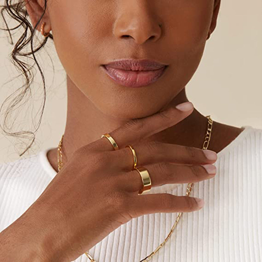 Women's Stainless Steel Gold Plated Suit Geometric Rings