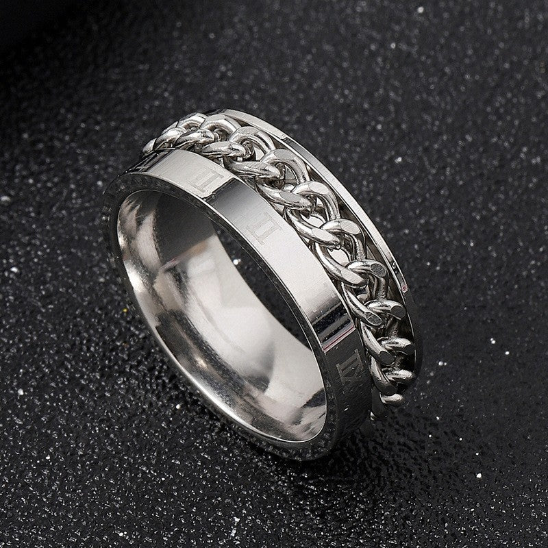 Men's Stainless Steel Trendy Titanium Rotatable Open Rings