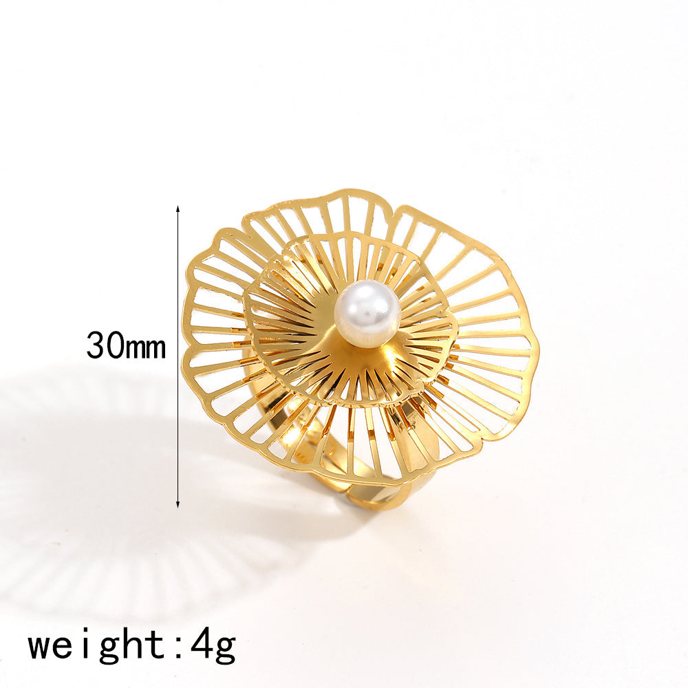 Steel Female Niche High-grade Light Luxury Inlaid Pearl Rings