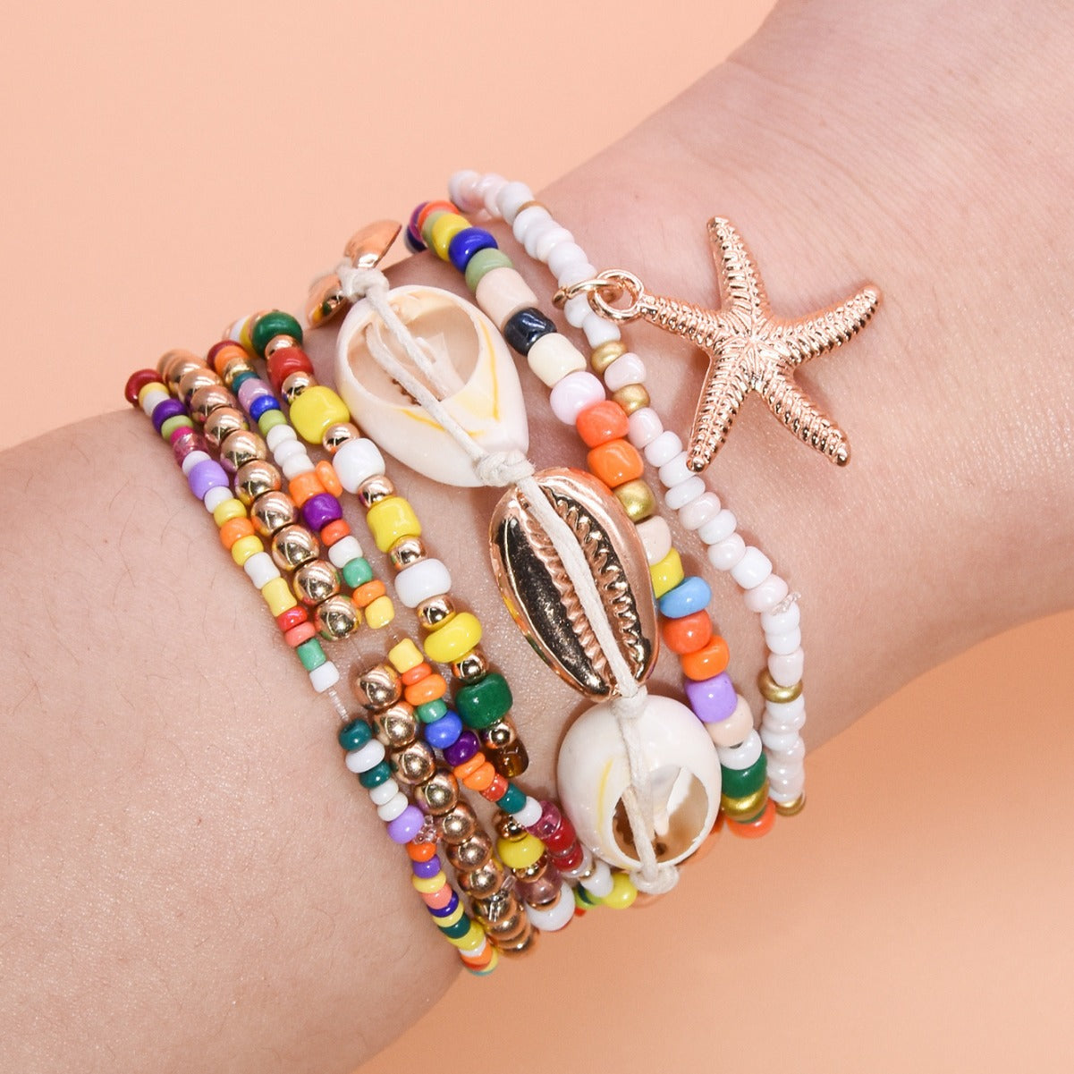 Women's Dopamine Starfish Bead Shell Carrying Strap Bracelets