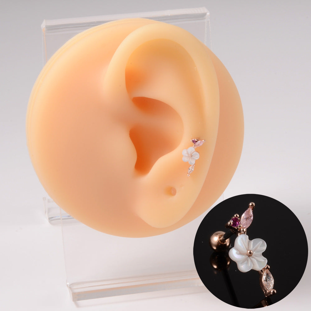 Zircon Ear White Resin Plum Blossom Earrings