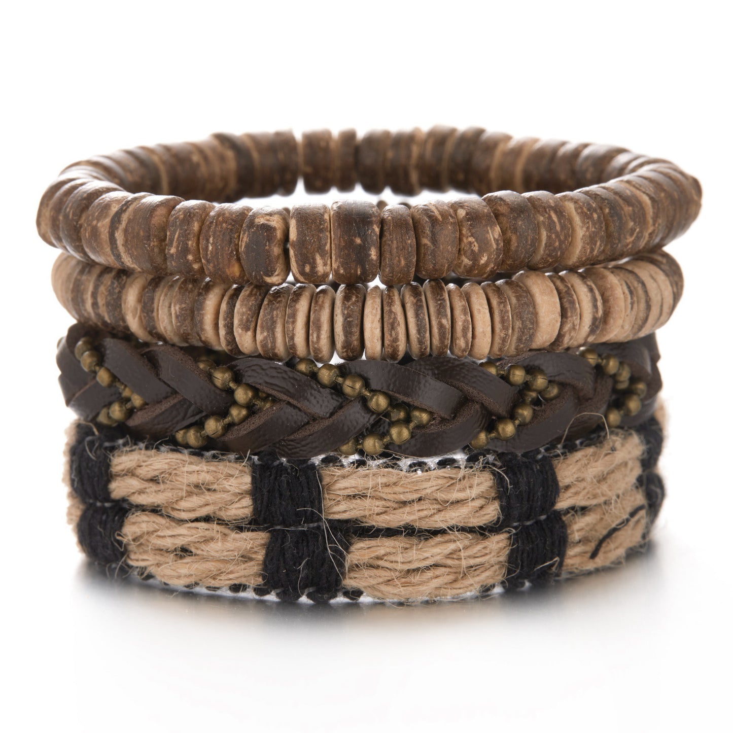 Men's Suit Wooden Bead Coconut Shell Woven Bracelets