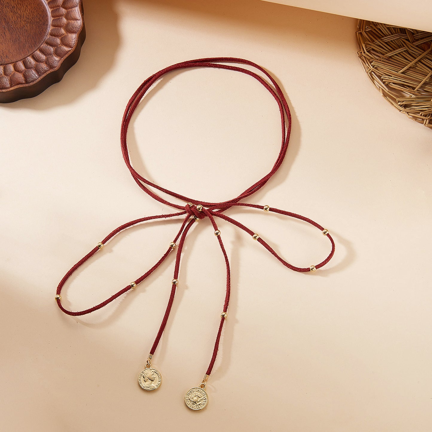 Women's Beaded Round Plate Long Neckband Niche High-grade Suede Jewelry Set