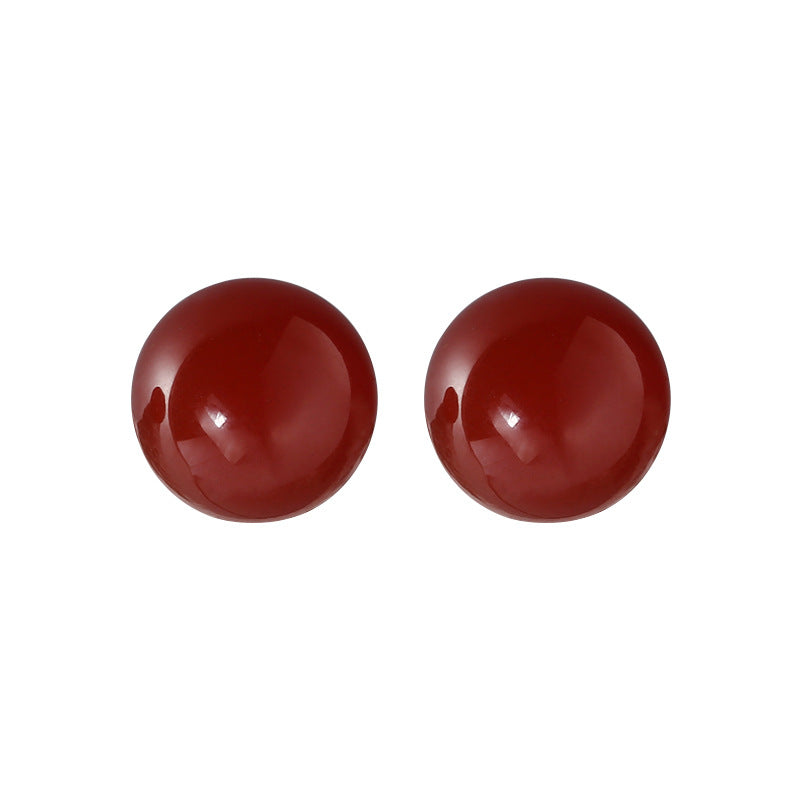 Women's Sier Ball Red Agate Ear Simple Earrings