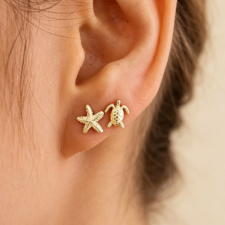 Starfish Shell Turtle Vacation Style Simple Stud Earrings